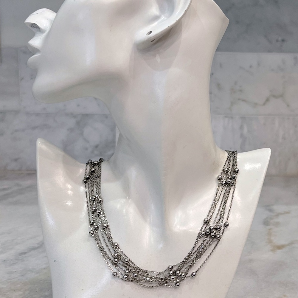 Silver Multi-Strand Station Toggle Clasp Necklace - image 5